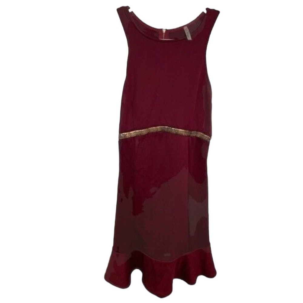 Cefian Womens' Size Medium Sleeveless Dress Racerback Burgundy Gold Sequin Waist